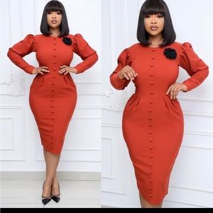 Burnt orange midi dress
